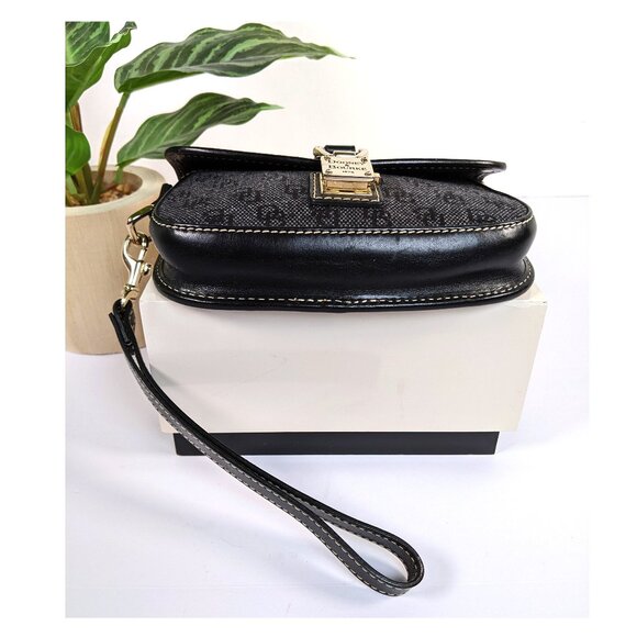 Dooney & Bourke Black Grey Signature Logo Small Clutch Wristlet Gold Hardware - Picture 4 of 6
